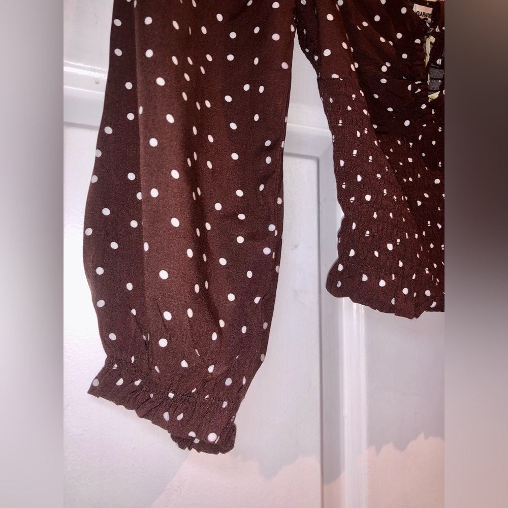 BNWT Garage Brown Polka Dot Women's Bubble Sleeve Blouse Top - XS - Picture 5 of 12